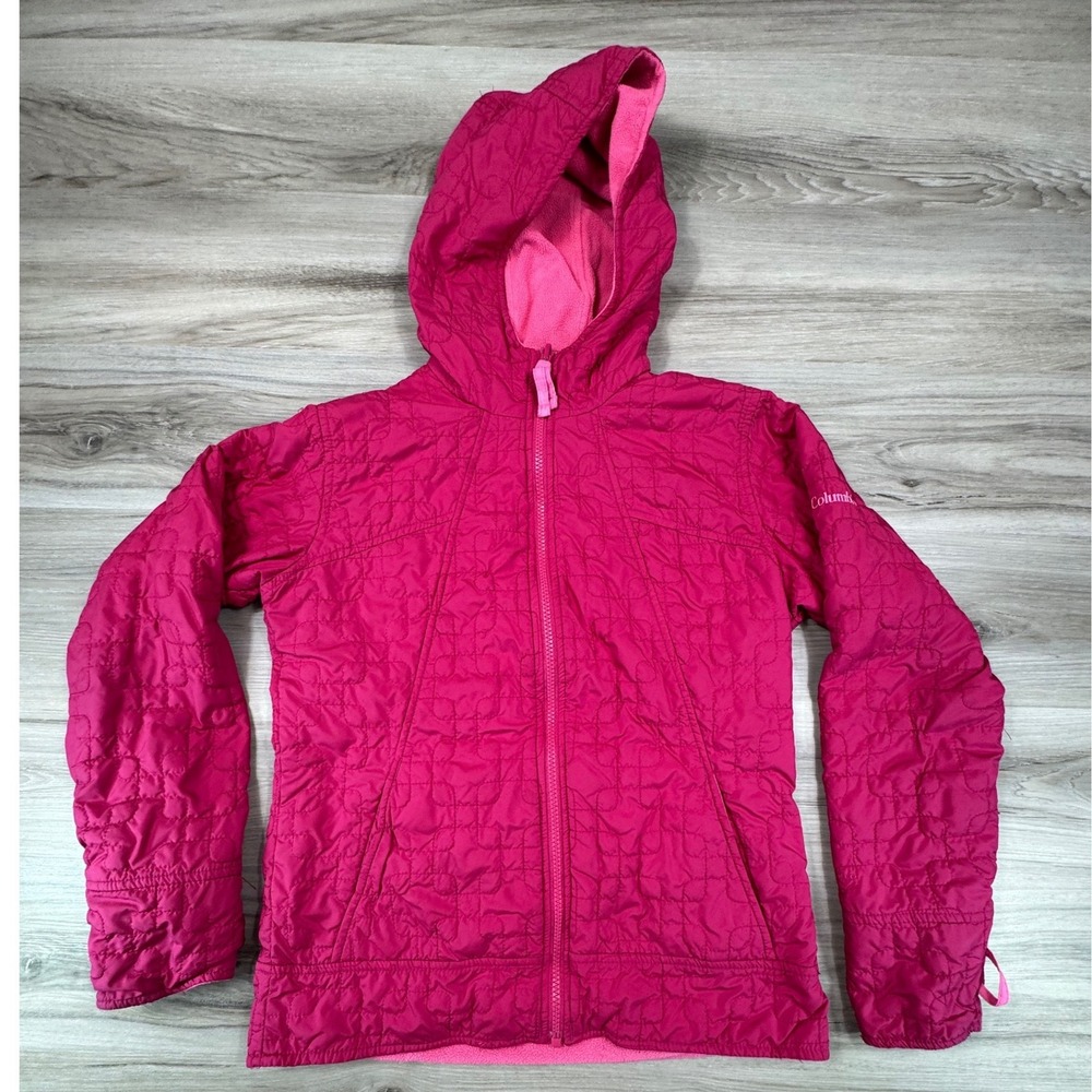 Columbia Girls Reversible‎ Quilted Fleece Hooded Jacket Pink Youth 14/16 Large